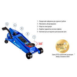 Домкрат автомобильный гидравлический подкатной Vitol 3,5т DP-35038/Т83502 с педалью