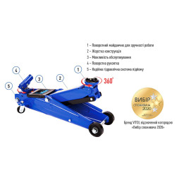 Домкрат автомобильный гидравлический подкатной Vitol 3,0т DP-30019/83003C поворотная ручка