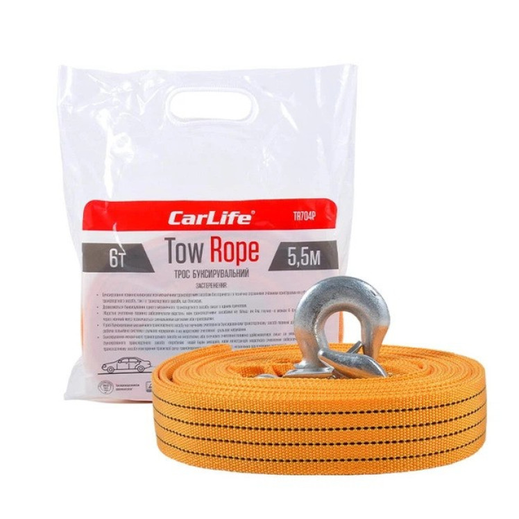 Трос буксировочный 6 т 5,5 м TR704/P крюк CarLife